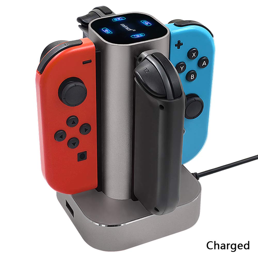 BRIGHTSHOW Switch Joy Con Controller Charger , Aluminum Alloy 4 in 1 Charging Dock