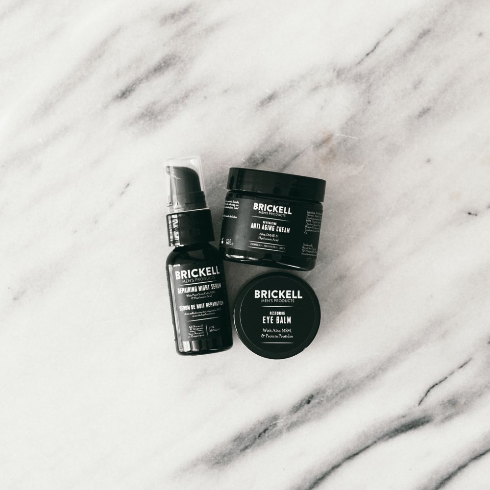 Brickell Men's Advanced Anti-Aging Routine, Night Face Cream, Vitamin C Facial Serum and Eye Cream, Natural and Organic, Scented: Beauty