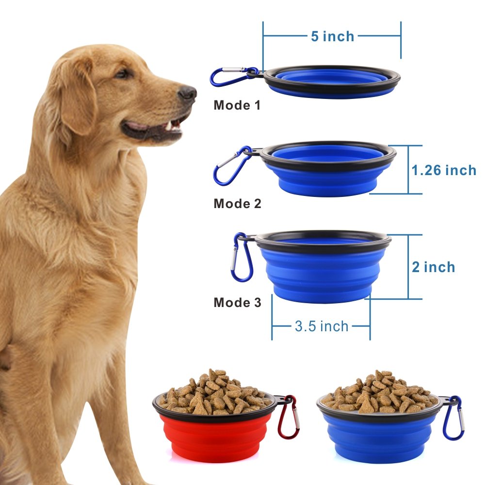 4-Pack Collapsible Pet Dog Cat Bowl,Guardians Portable Travel Foldable Silicone Food Bowl Water Feeder Bowl with Carabiner Clip