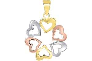 Jewelry America Solid 14K Tri-Color Gold Round Heart Charm Love Pendant