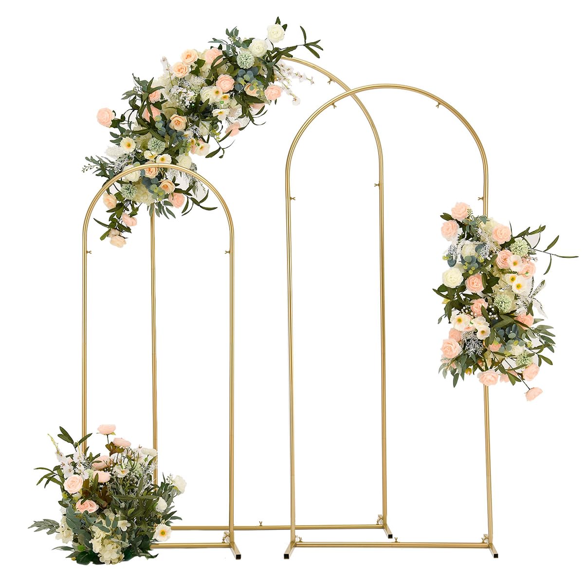 Photo 1 of Vincidern Wedding Arch Backdrop Stand 6.6FT, 5.9FT, 4.9FT Set of 3,Metal Arch Backdrop Stand for Wedding Ceremony Baby Shower, Outdoor Indoor Birthday Party, Garden Floral Balloon Arch Decoration,Gold