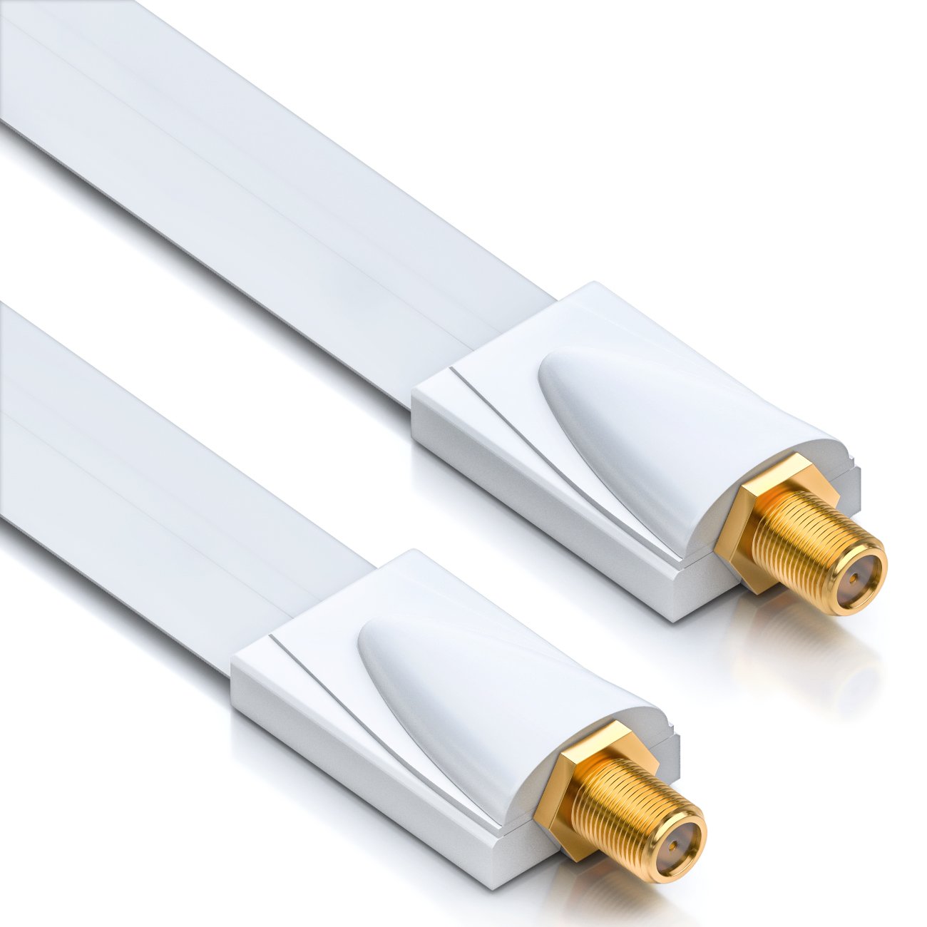 DeleyCON Coaxial Cable Adapter, 26cm (17cm Flexible), F Connector, White, For Satellite Receiver, Set-Top Box, Antenna, Window & Door Feed-Through