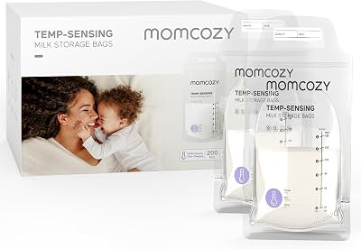 Momcozy Breastmilk Storage Bags 200 Count Value Pack 6 Ounce Temp-Sensing