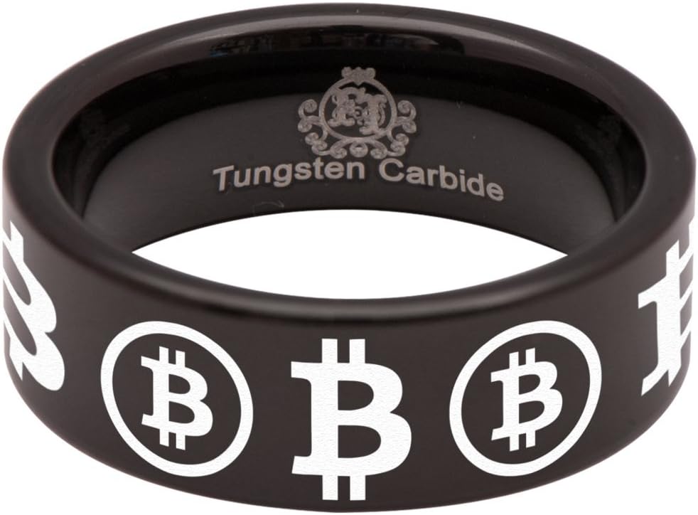 Friends of Irony Tungsten Carbide Bitcoin Ring Wedding Band Anniversary Ring for Men and Women 8mm