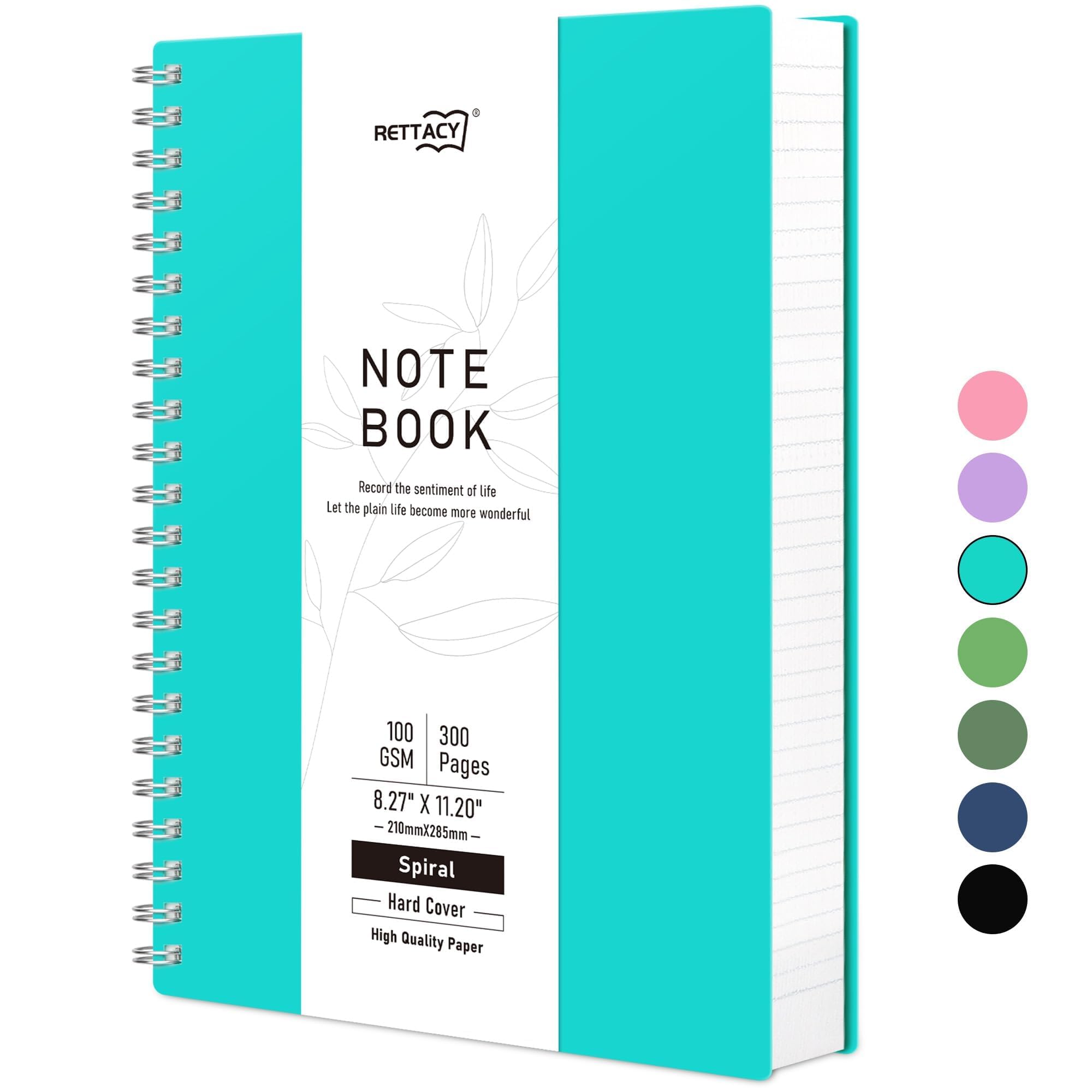 RETTACY Dotted Notebook A4, Bullet Dot Grid Journal, Wirebound Spiral Notebooks 300Pages /150 Sheets for Writing,100gsm, PVC Hardcover, for Women Men Work Office School, 21.5 x 27.9cm - Turquoise