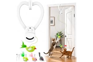 Interactive Cat Toys for Indoor Cats, Clip-On Automatic Flying Bird | USB Rechargeable Self-Play with Interchangeable Bird & Mouse Attachments for Bored Kittens and Adult Cats