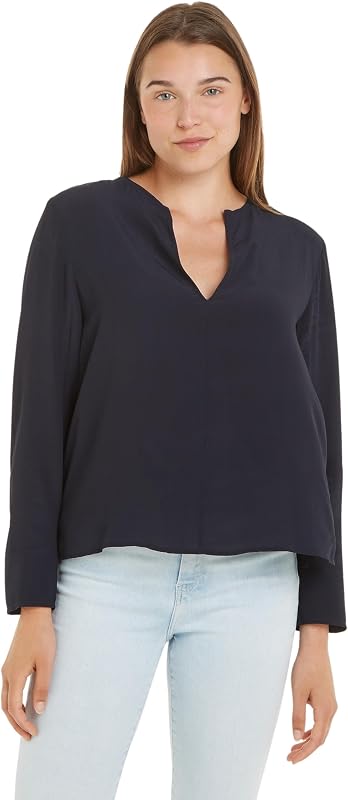 Damen Bluse Crepe Blouse V-Ausschnitt, Blau (Desert Sky), 38