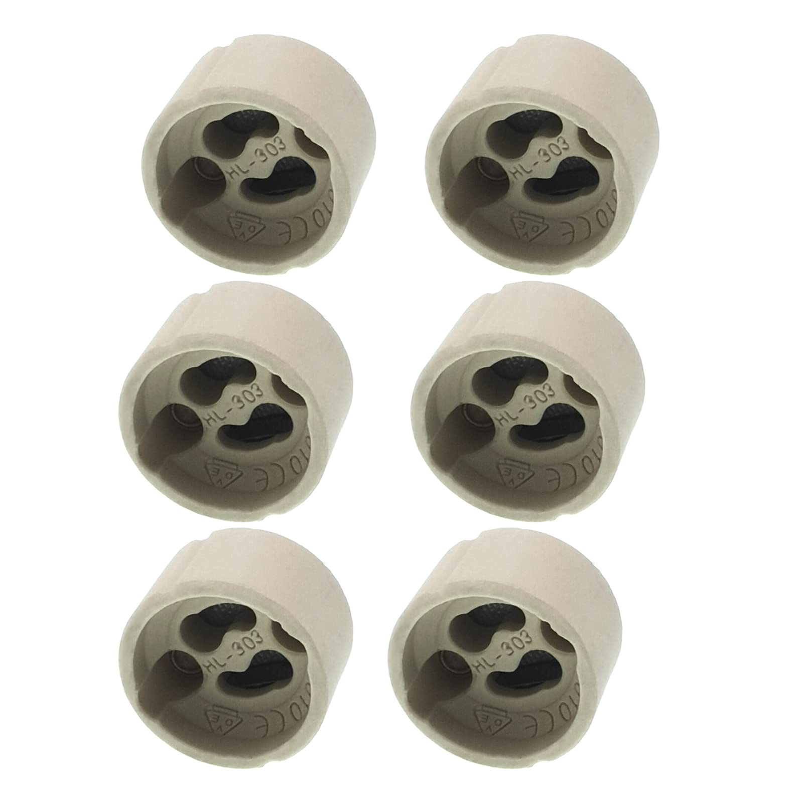 TWDRTDD Ceramic GU10 Lamp Socket - 6-Pack GU10 Connector Base for LED and Halogen Bulb (Push wire contacts)