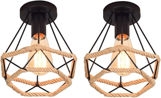 2x Techo de Metal de Reequipamiento lámpara de techo con cuerda de