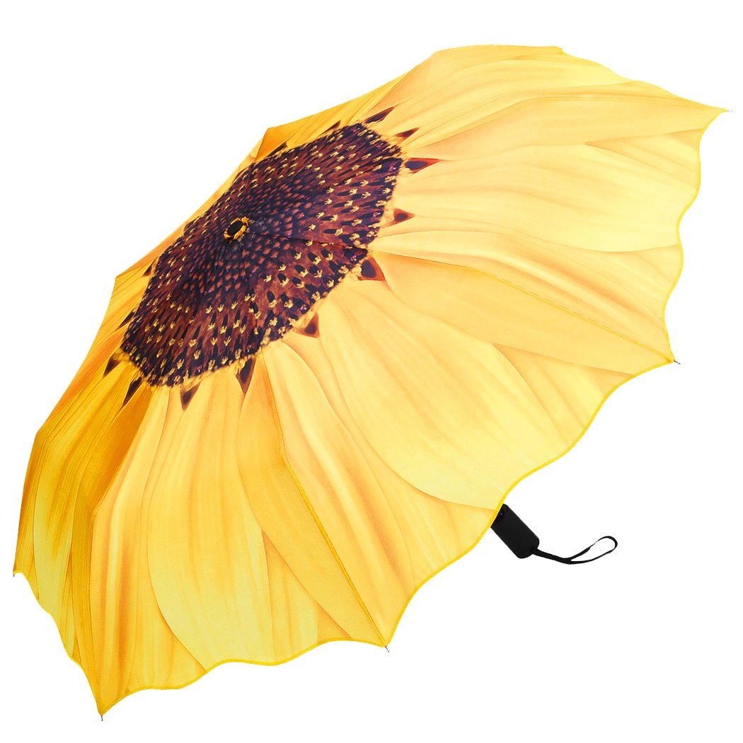 Plemo Automatic Umbrellas, Windproof Sunflower Design Compact Folding Umbrellas with Anti-Slip Rubberized Grip, for Business and Travels or Summer Wedding Gifts