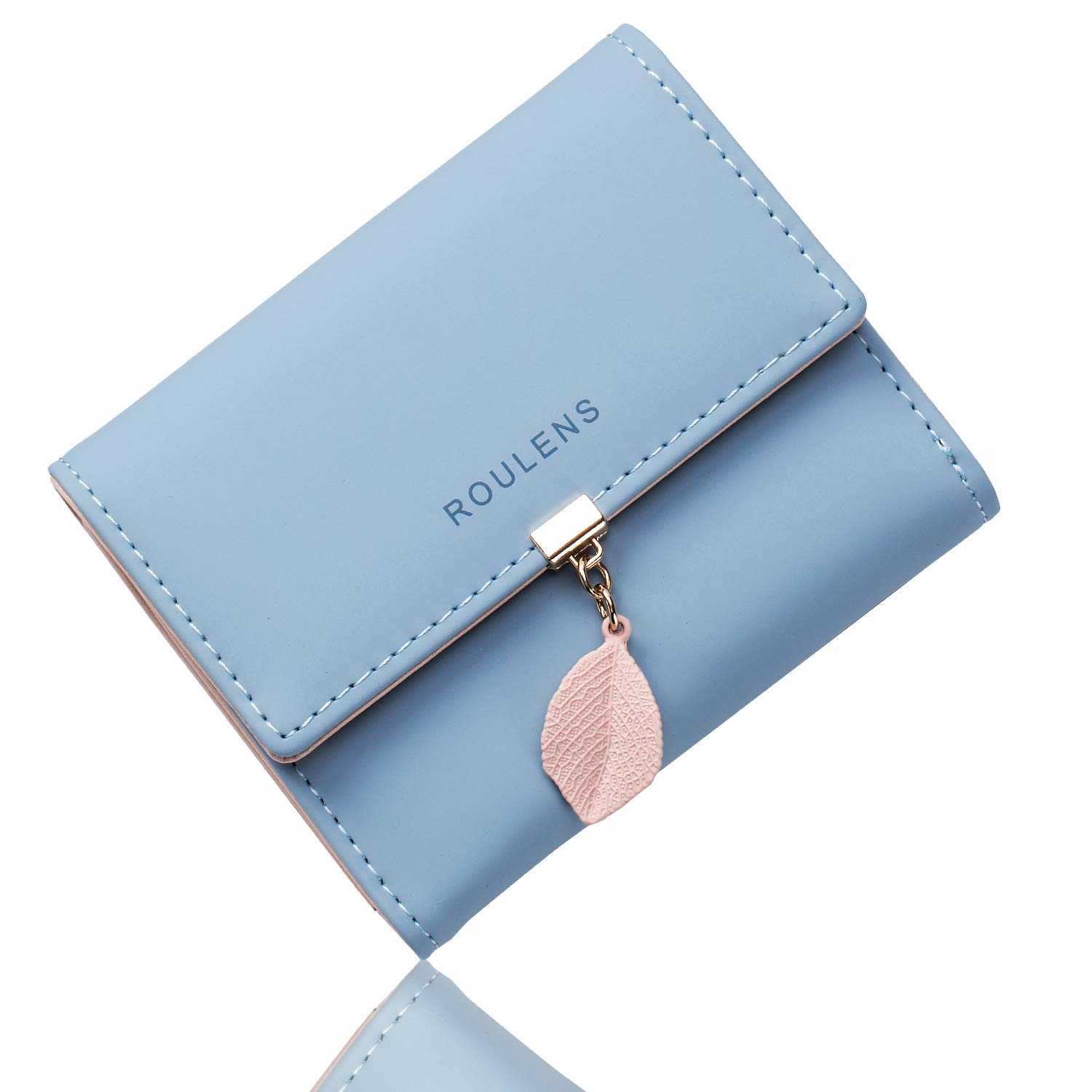 Roulens Ladies Purse, RFID Blocking PU Leather Wallet for Women Leaf Pendant Zipper Coin Purse with Multiple Card Slots and Roomy Compartment