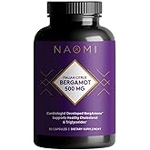 NAOMI Italian Citrus Bergamot 500mg Award-Winning Cardiologist Dvlpd to Support Healthy Cholesterol & Triglyceride Levels Already in Normal Range, w/ 7 Key Polyphenols, Bergamot, VIT C, 30-Day Supply