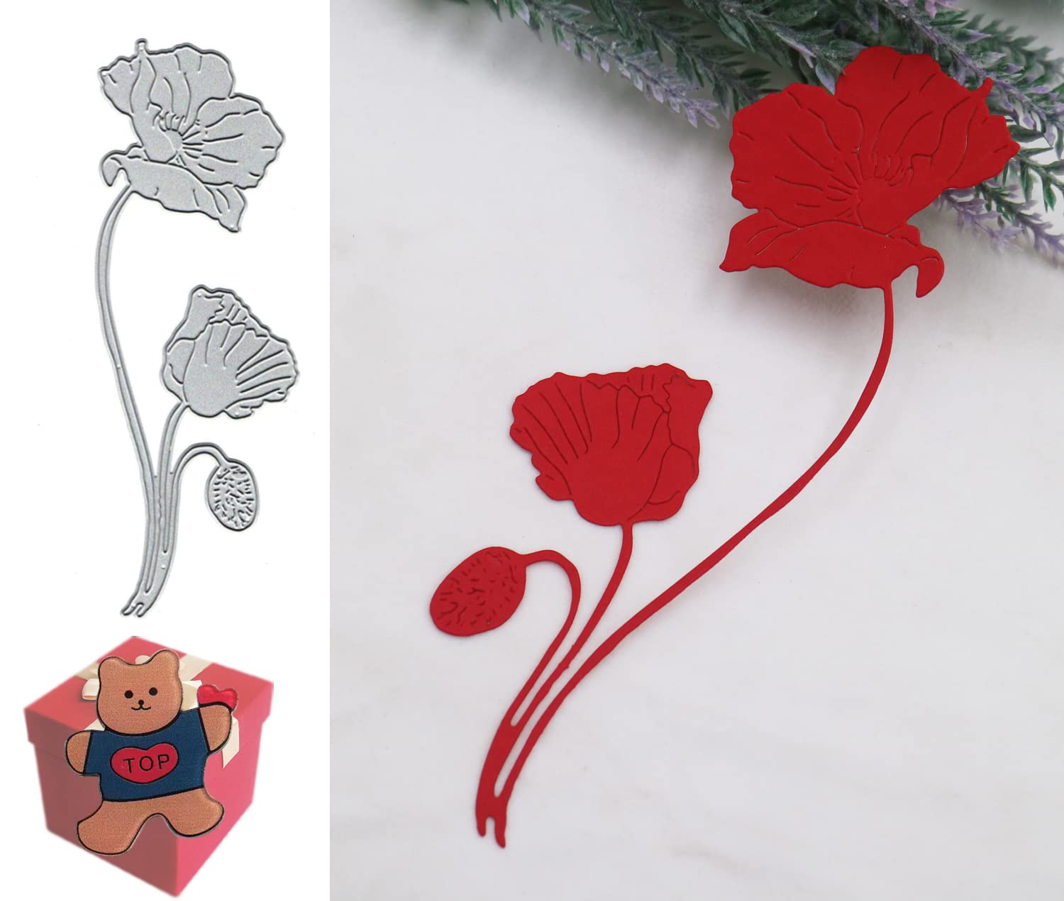 Cutting Dies for Card Making，Cutting Dies Cut Stencils for DIY Scrapbooking Photo Album Decorative Embossing Paper Dies for Card Making Templated+Cute Brooch Pin (Poppy Leaves)