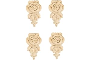MUXSAM Rose Wood Carved Appliques Onlay, 4-Pack Unpainted Wooden Mini Decals for Cupboard Cabinet Wall Dresser Bed Mirror Man