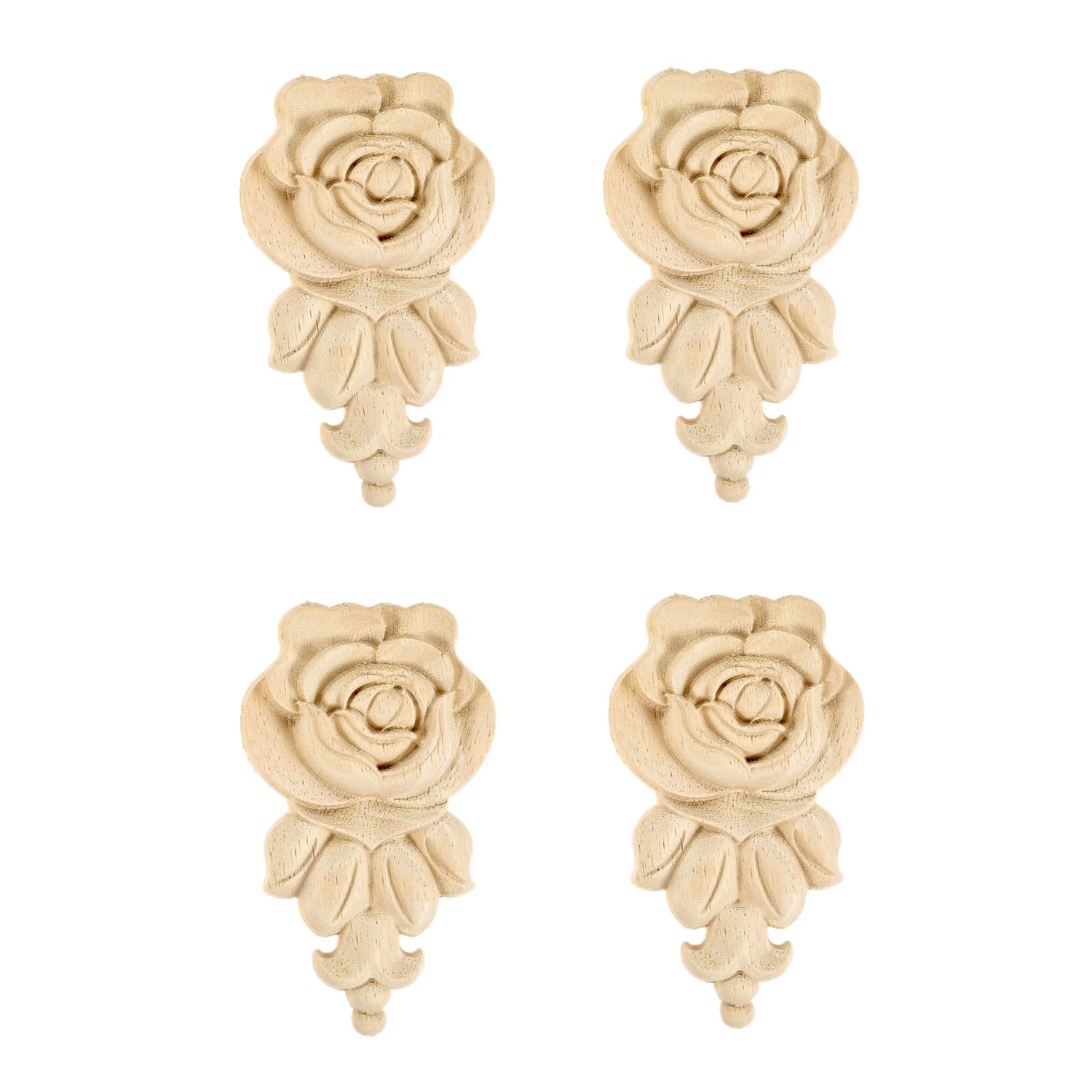 MUXSAM 4pcs 10 * 6cm Wood Carved Corner Applique Onlay Door Cabinet Rose Unpainted European Style