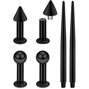 Qiwnswoy 18G-00G Gauges for Ear Stretching Kit Surgical Steel Internally Threaded Ball Spike Tunnels Plugs Gauges Lip Nose St