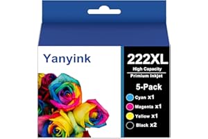 5 Pack 222XL Remaufactured Ink Cartridges Replacement for Epson 222 Ink Cartridge T222 T222XL for Epson Expression Home XP-52