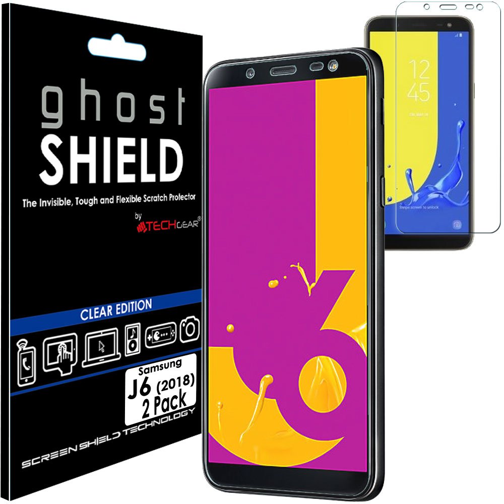 TECHGEAR [2 Pack] Screen Protectors to fit Samsung Galaxy J6 (SM-J600 Series) [ghostSHIELD Edition] Genuine Reinforced Flexible TPU Screen Protector Guard Covers with Full Screen Coverage