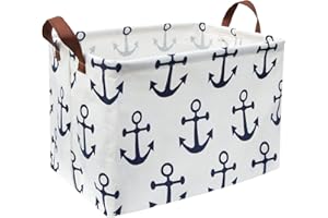 HIYAGON Kids Storage Basket Nautical Gift Basket Empty Boys Toy Storage Bin Organizer Box Rectangular Room Decor for Home,Books (Anchor)