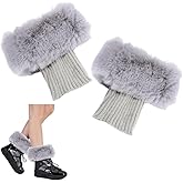CABODYALS Grey Short Knit Fabric Furry Boot Top Cover Cuff Socks Toppers Knitted Fuzzy Leg Warmers Winter Soft Faux Fur Plush Leg Cuffs Bulk for Women Christmas Daily Outfit Outing Accessories