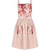 FOTVEFLEIR Vintage Cute Apron Dress for Women with Pockets,Cross Back Pinafore Aprons for Cooking,Baking,Kitchen,Gardening