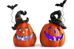 Hodao halloween Resin Pumpkin Duo Set decorations Elevate Your fall season Decor with Woodcarving-inspired Design-Pumpkin decor for garden or indoor home Add festive flair to your space (orange set 2)