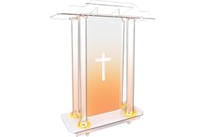 VAKIORN Church Pulpit with 15 Colors Adjustable and 4 Flashing Models, 46” Clear Acrylic Podium with 4 Wheels & Vertical Reading Platform, Lecterns for Churches, Classroom (39.4”L*15.7”W *44”H)