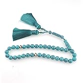 beirunde Islamic Muslims Dhikr Tasbeeh Tasbih Prayer Beads, 33 Blue Turquoise Stone Beads with Tassel