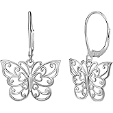 Sterling Silver Butterfly Earrings - Filigree Dainty Drop Dangle Leverback – Dangle Earing for Women - Sterling Silver Earrings for Women