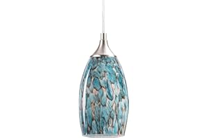 COOSA 1-Light Pendant Light, Handcrafted Art Glass Hanging Light with Brushed Nickel Finished Adjustable Cord for Kitchen Island (Blue)