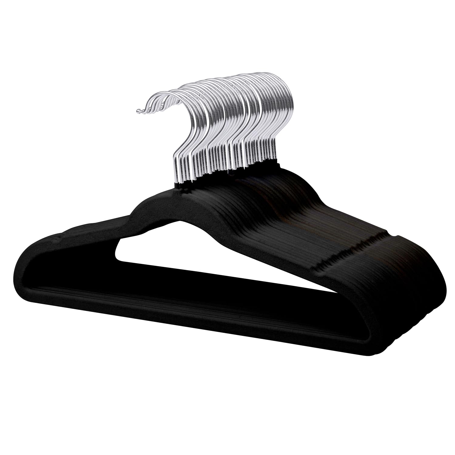 MangoKit Children's Velvet Non-Slip Hangers |32 Pack Space Saving Felt Hangers for Kids and Teenager Clothing and Coats - Black