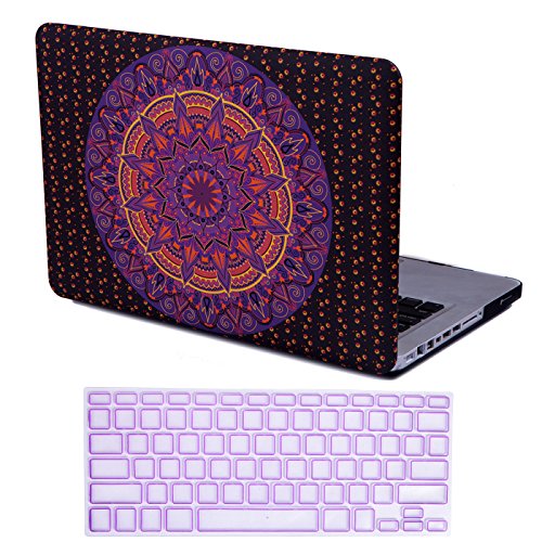 HDE MacBook Pro 13 (Non Retina) Case and Keyboard Cover Snap On Protective Hard Shell Mandala Design Fits Old Macbook Pro 13 Inch Model A1278 with CD Drive (Purple Orange Mandala)