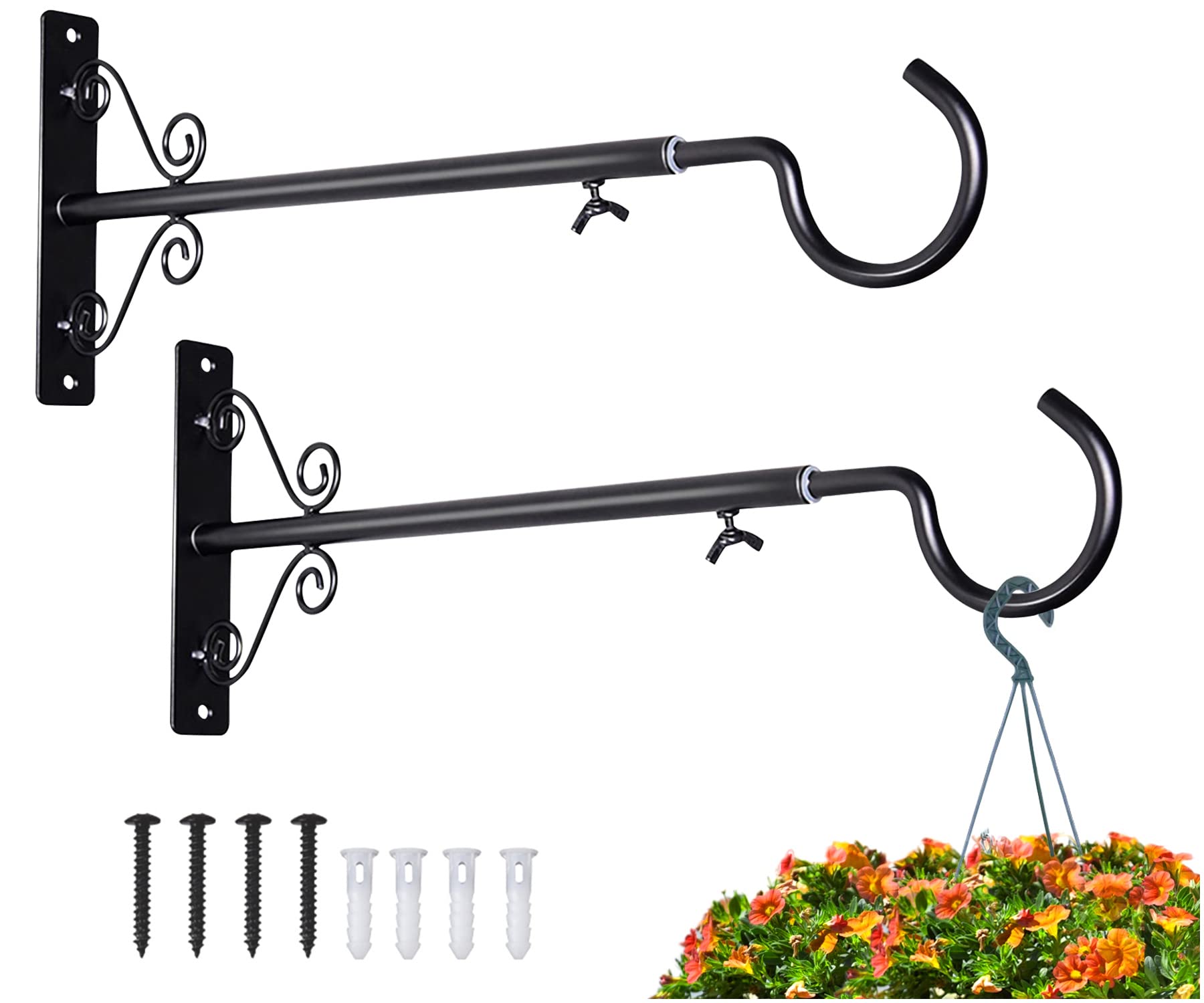 Photo 1 of BOLITE 18023 Bird Feeder Hanger(16 to 24 Inch), Adjustable Hanging Plant Bracket, Wall Hooks for Hanging Bird Feeders, Planters, Lanterns, Wind Chimes, String Lights, 2 Pack, Black