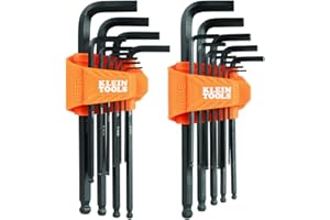 KLEIN TOOLS BLS22 22-Piece Long Ball-End Hex Key Wrench Set, SAE and Metric, Heat-Treated, L-Style, 1/16-Inch to 3/8-Inch and 1.5mm to 10mm