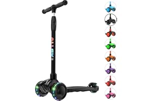 Allek Kick Scooter B03, Lean 'N Glide 3-Wheeled Push Scooter with Extra Wide PU Light-Up Wheels, Any Height Adjustable Handlebar and Strong Thick Deck for Children from 3-12yrs (Black)