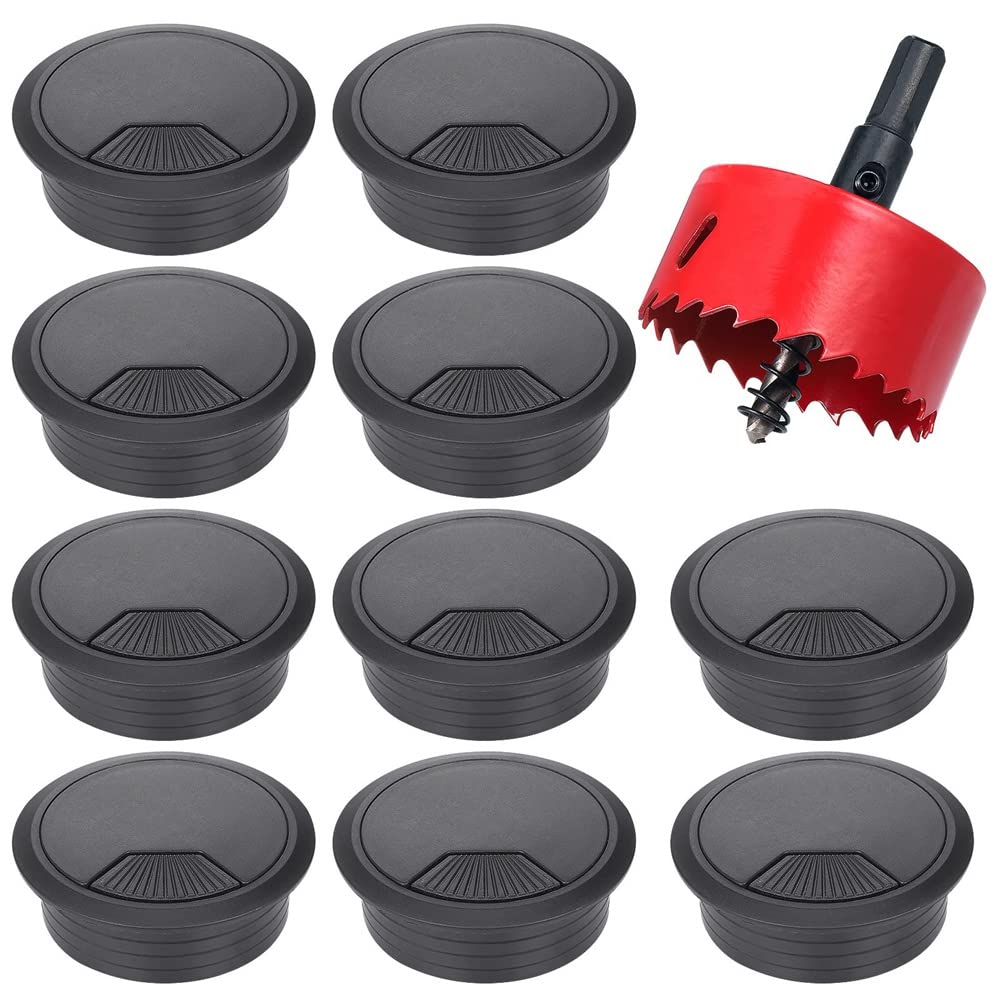 Hopbucan 10 Pcs 60MM Desk Cable Wire Grommet with Hole Saw,Round Cord Cable Hole Cover Wire Organizer for Home and Office Table