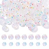 Pandahall 40Pcs Clear Silicone Beads Polka Dots Silicone Focal Beads 9mm 12mm Round Rubber Bead Bulk for Beadable Pen Keychain Making Necklace Bracelet