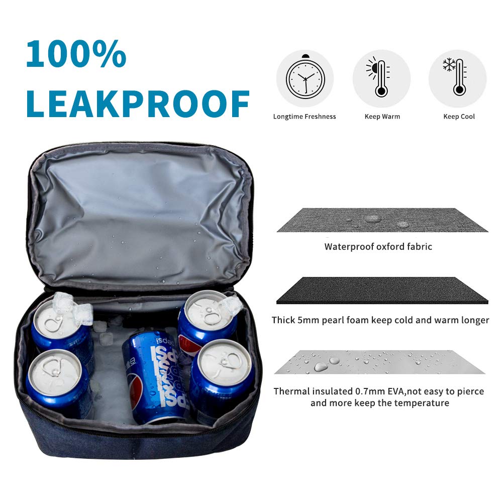 Lunch Bag Insulated Lunch Box, 2 Compartment Leakproof Cooler Tote Bag with Adjustable Shoulder Strap for Women,men,kids, Thermal Lunch Food Bag for Office/Picnic/Travel/Camping - Dark Blue