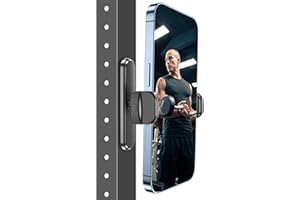 FEUNLEM Portable Magnetic Phone Holder for Gym, 360° Adjustable [N52 Strong Magnets] Mount with Stand Base for All Smartphone 4.7-6.7" (Black)