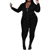 PINSV Women's Plus Size 2 Piece Outfits Sweatsuits Zip Up Hoodie Pants Tracksuit Sets