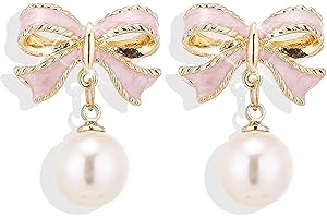 YANCHUN Dainty Bow Earrings for Women Gifts Trendy Stuff Rhinestone Bow Knot Earrings Dangle Jewelry Prom Silver Earrings Christmas Stocking Stuffers for Women