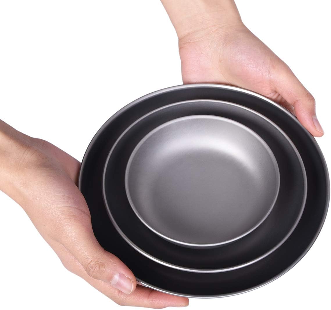 iBasingo Titanium Dishes Plate Saucer Camping Dishes Set Ultralight Pan