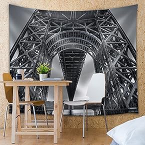Grayscale Photo of an Intricate Architecture on a Bridge Made of Steel - Fabric Tapestry, Home Decor - 51x60 inches