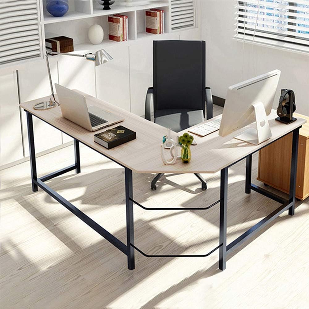 Novania Modern L Shaped Desk, Corner Gaming Computer Desk, Sturdy PC Laptop Workstation for Home Office, Writing Tabletop Drafting Drawing Table with Free CPU Holder (49" x 19" x 29", Wood & Steel)
