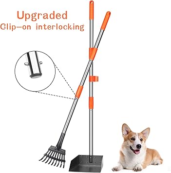 Babyltrl Dog Pooper Scooper Stainless Metal Pet Poop Tray And Rake With Adjustable Long Handle Pet Waste Removal Pooper Scooper For Large And Small