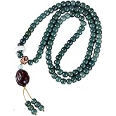 Mansiyuyee Natural Bodhi Seeds 108 Mala Beads Bracelet for Women Buddhist Prayer Beads Necklace with Praying Hands
