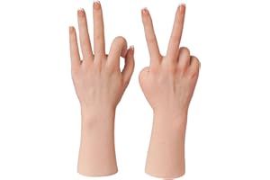 KUMIHO Realistic Silicone Female Hand Model Fake Hand for Jewelry Display Tattoo Training Practice Art Sketch with Nails, 1 Pair -with Skeleton, Brown