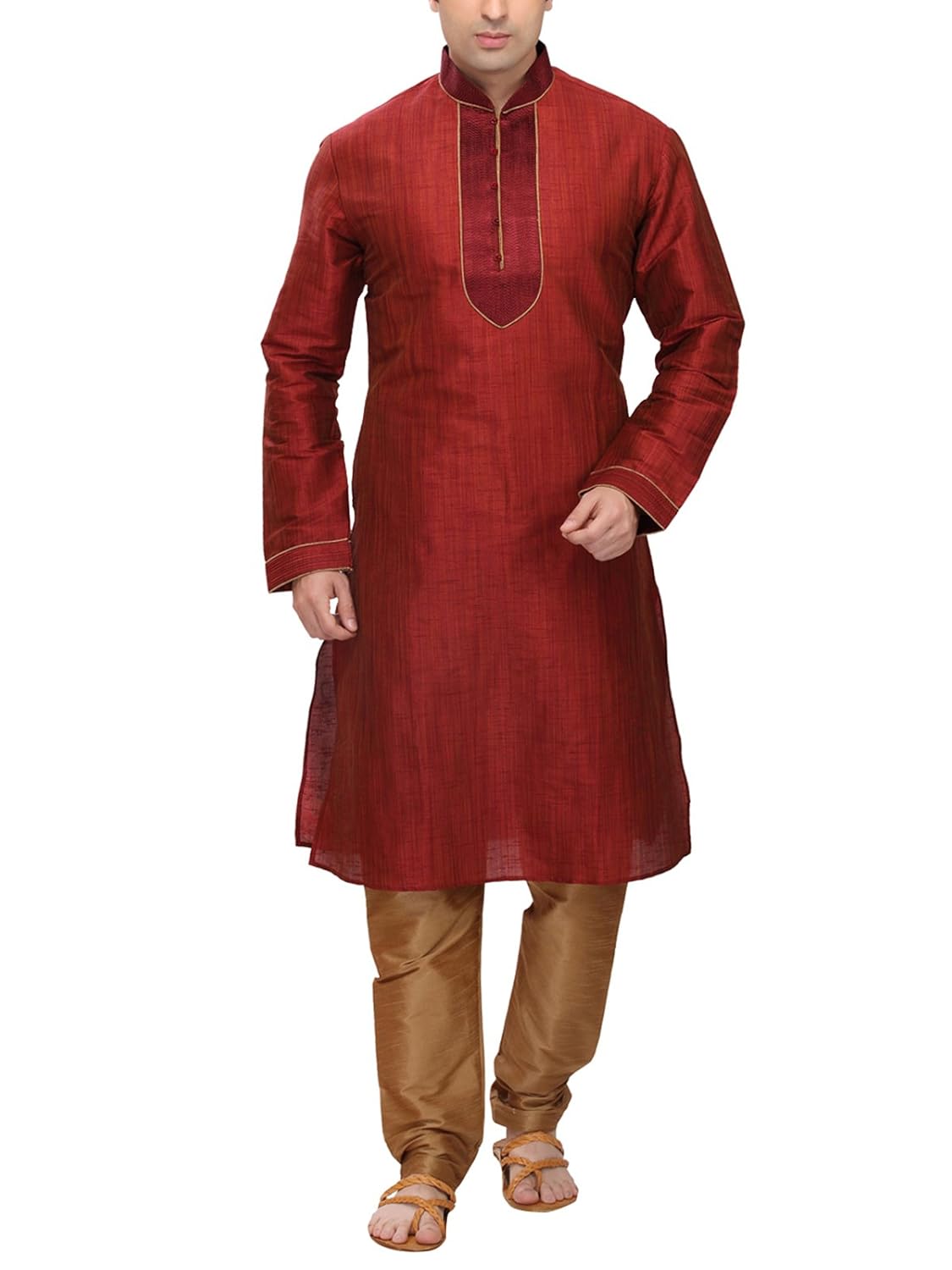 rg designers men's cotton silk maroon kurta pyjama set