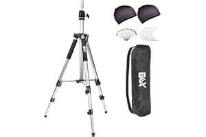 GEXWORLDWIDE GEX 63" Heavy Duty Canvas Block Head Tripod Cosmetology Training Doll Head Stand Mannequin Manikin Head Tripod Wig Stand With Travel Bag (Bright Silver(Version 2.0))