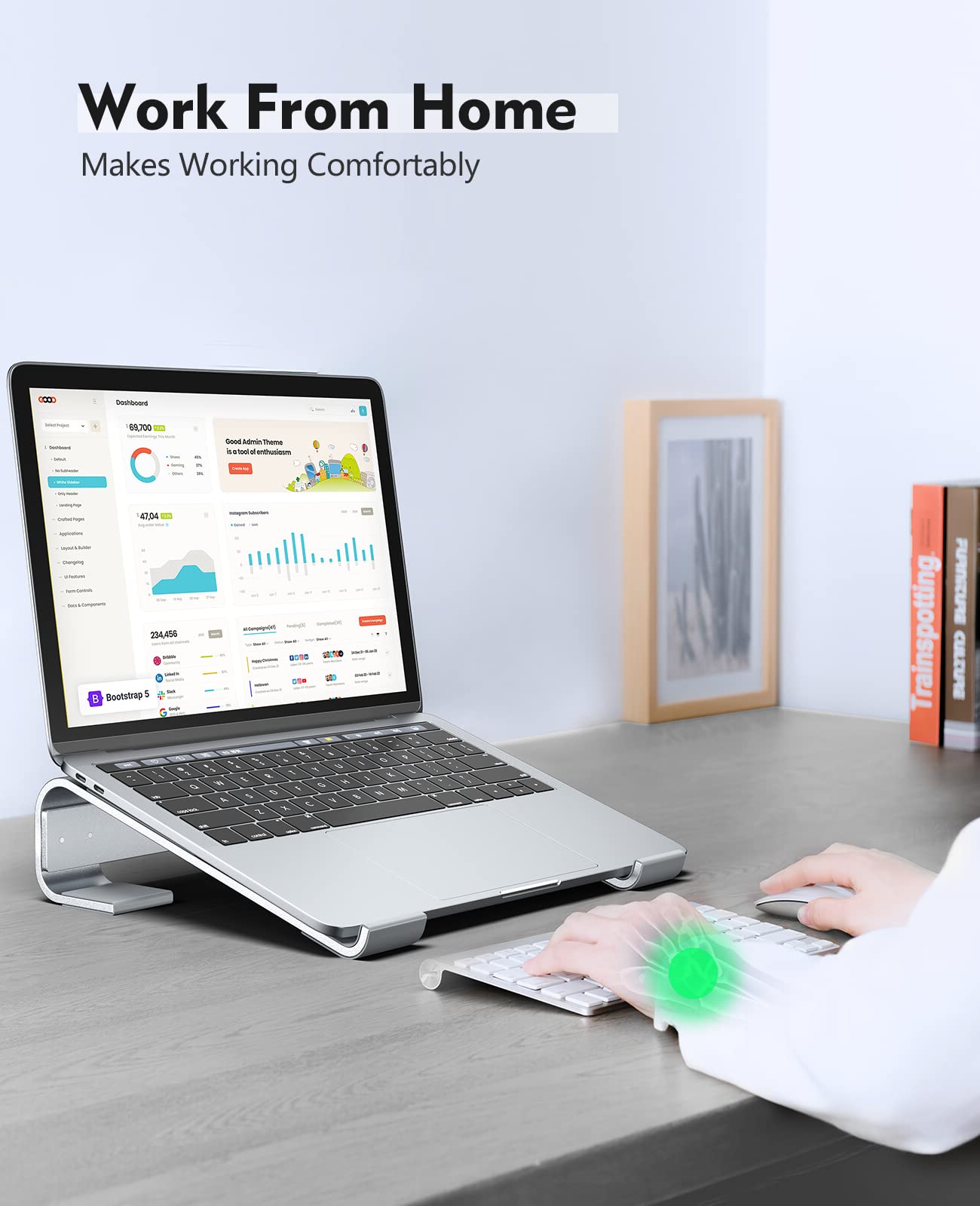 Soqool Laptop Stand for Desk, Computer Stand Riser for Desk,Ventilated Ergonomic Aluminum Notebook Stand Compatible with MacBook Air Pro Dell XPS HP 11 14 15.6 17.3 Inch Silver Work from Home